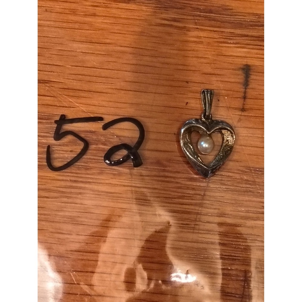 Vintage Sterling Silver Open Heart Pendant Faux Pearl Accent 925 Charm